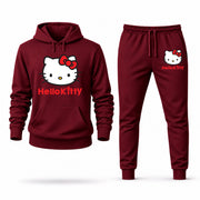 Men's Hello Kitty Hoodie Joggers Set - Burgundy digital placement mockup
