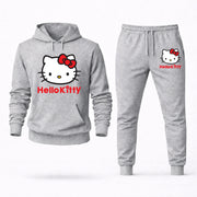 Men's Hello Kitty Hoodie Joggers Set - Grey digital placement mockup