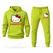 Men's Hello Kitty Hoodie Joggers Set - Lime Green digital placement mockup
