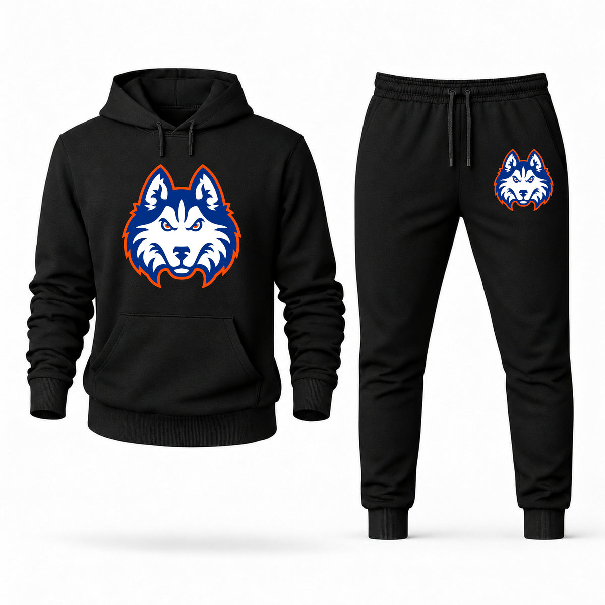 Men's Houston Christian Hoodie Joggers Set - Black digital placement mockup