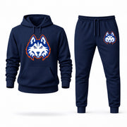 Men's Houston Christian Hoodie Joggers Set - Navy digital placement mockup