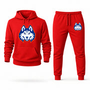 Men's Houston Christian Hoodie Joggers Set - Red digital placement mockup