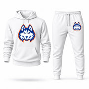 Men's Houston Christian Hoodie Joggers Set - White digital placement mockup