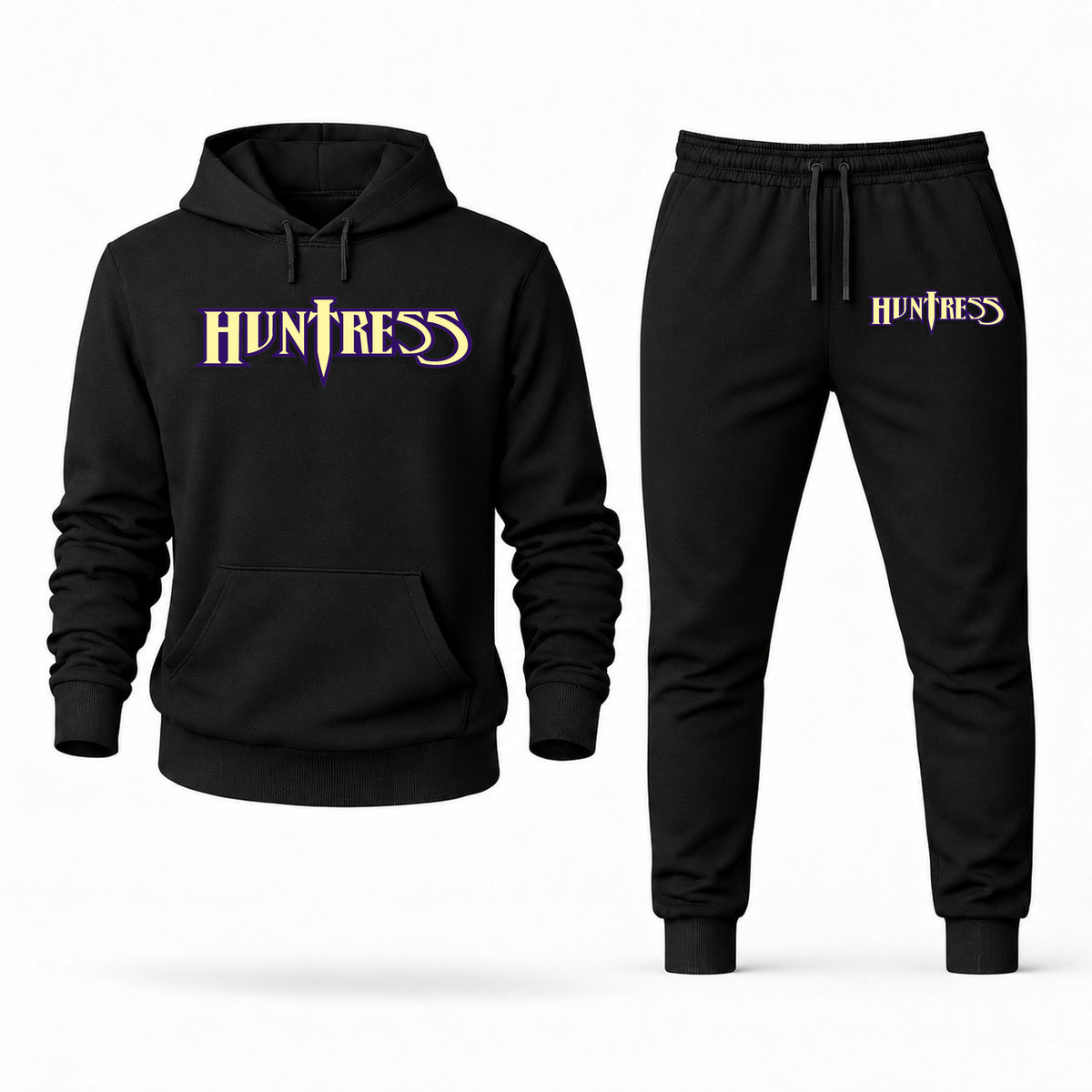 Men's Huntress Hoodie Joggers Set - Black digital placement mockup