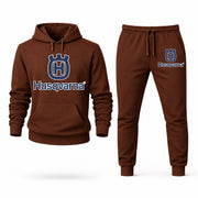 Men's Husqvarna Motorcycles Hoodie Joggers Set - Brown digital placement mockup