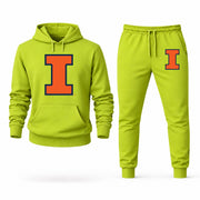 Men's Illinois Hoodie Joggers Set - Lime Green digital placement mockup