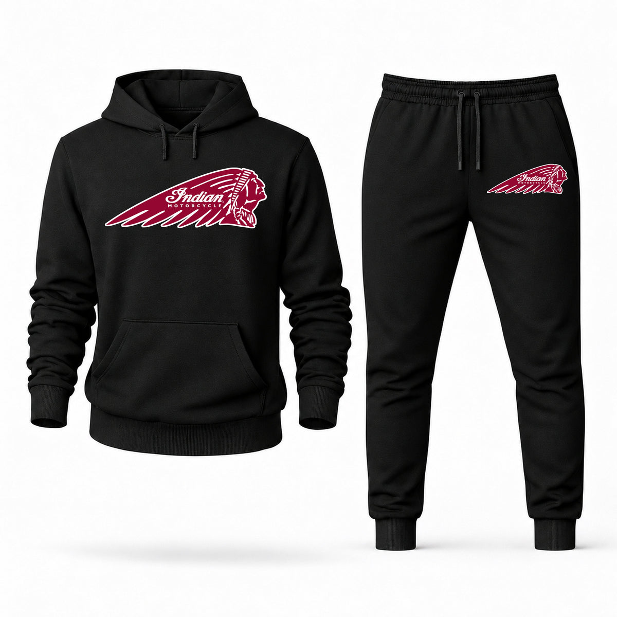 Men's Indian Motorcycle Hoodie Joggers Set - Black digital placement mockup