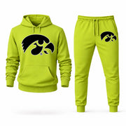 Men's Iowa Hoodie Joggers Set - Lime Green digital placement mockup
