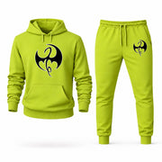 Men's Iron Fist Hoodie Joggers Set - Lime Green digital placement mockup