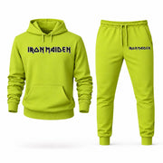 Men's Iron Maiden Hoodie Joggers Set - Lime Green digital placement mockup