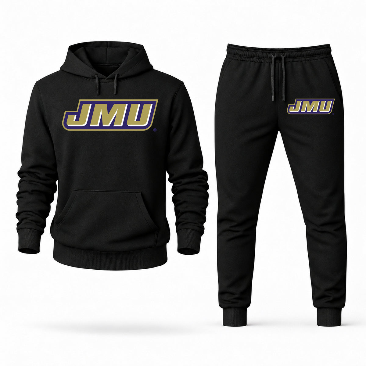 Men's James Madison Hoodie Joggers Set - Black digital placement mockup