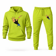 Men's Johnny Bravo Hoodie Joggers Set - Lime Green digital placement mockup