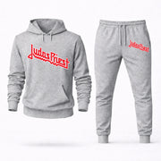 Men's Judas Priest Hoodie Joggers Set - Grey digital placement mockup