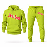 Men's Judas Priest Hoodie Joggers Set - Lime Green digital placement mockup