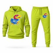 Men's Kansas Hoodie Joggers Set - Lime Green digital placement mockup