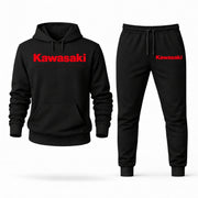 Men's Kawasaki Motors Hoodie Joggers Set - Black digital placement mockup
