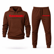 Men's Kawasaki Motors Hoodie Joggers Set - Brown digital placement mockup