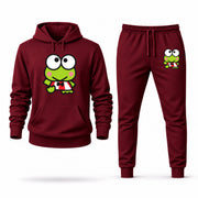 Men's Keroppi Hoodie Joggers Set - Burgundy digital placement mockup