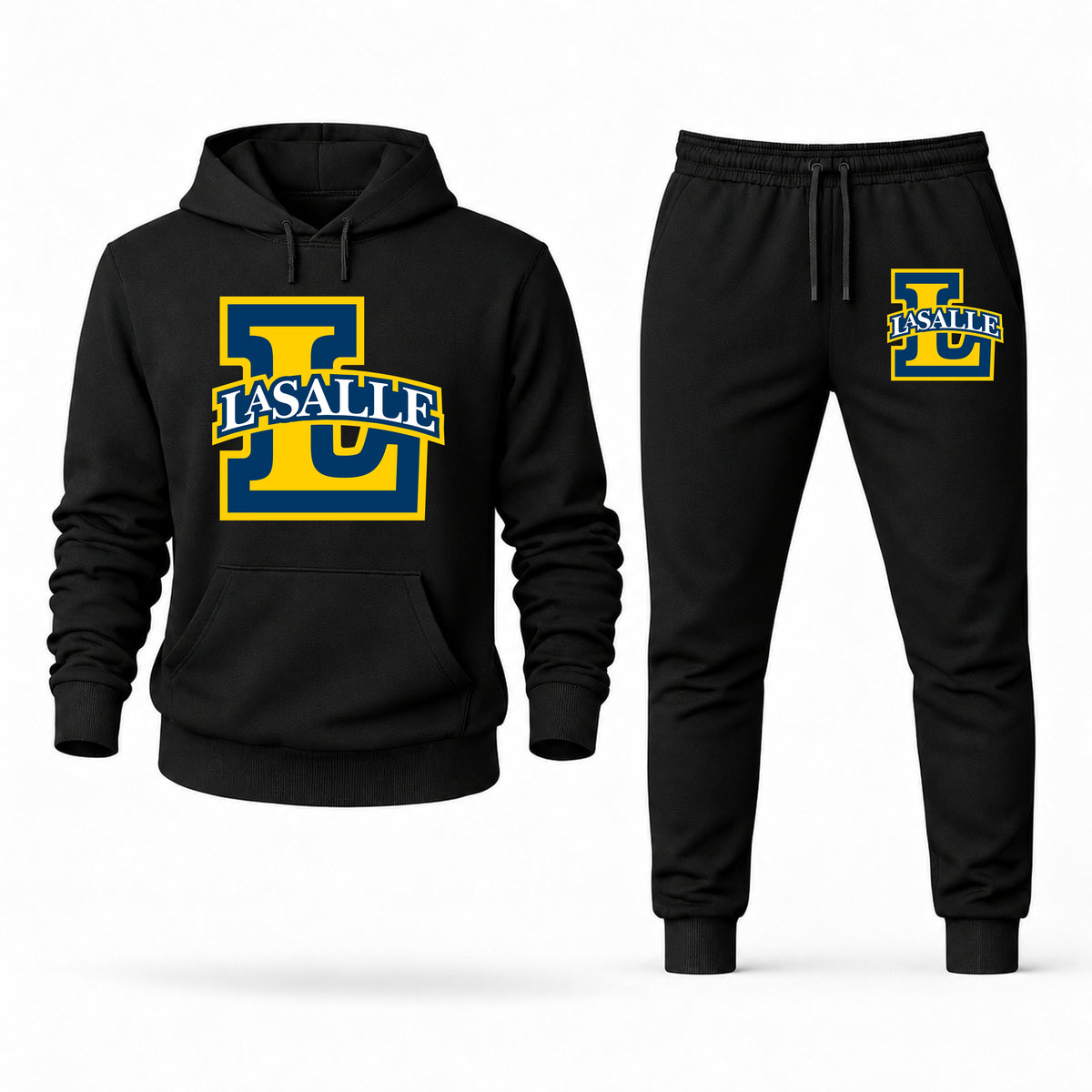 Men's La Salle Hoodie Joggers Set - Black digital placement mockup