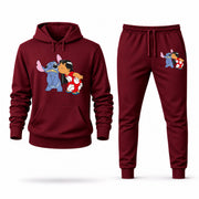Men's Lilo & Stitch Hoodie Joggers Set - Burgundy digital placement mockup