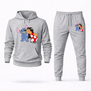 Men's Lilo & Stitch Hoodie Joggers Set - Grey digital placement mockup