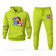 Men's Lilo & Stitch Hoodie Joggers Set - Lime Green digital placement mockup