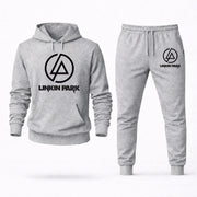 Men's Linkin Park Hoodie Joggers Set - Grey digital placement mockup