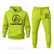 Men's Linkin Park Hoodie Joggers Set - Lime Green digital placement mockup