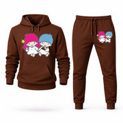 Men's Little Twin Stars Hoodie Joggers Set - Brown digital placement mockup