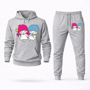Men's Little Twin Stars Hoodie Joggers Set - Grey digital placement mockup