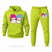 Men's Little Twin Stars Hoodie Joggers Set - Lime Green digital placement mockup