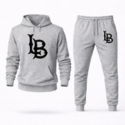Men's Long Beach State Hoodie Joggers Set - Grey digital placement mockup