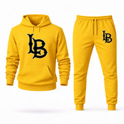 Men's Long Beach State Hoodie Joggers Set - Yellow digital placement mockup