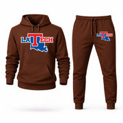 Men's Louisiana Tech Hoodie Joggers Set - Brown digital placement mockup