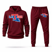 Men's Louisiana Tech Hoodie Joggers Set - Burgundy digital placement mockup