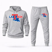Men's Louisiana Tech Hoodie Joggers Set - Grey digital placement mockup