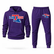 Men's Louisiana Tech Hoodie Joggers Set - Purple digital placement mockup