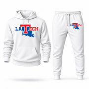 Men's Louisiana Tech Hoodie Joggers Set - White digital placement mockup