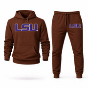 Men's LSU Hoodie Joggers Set - Brown digital placement mockup