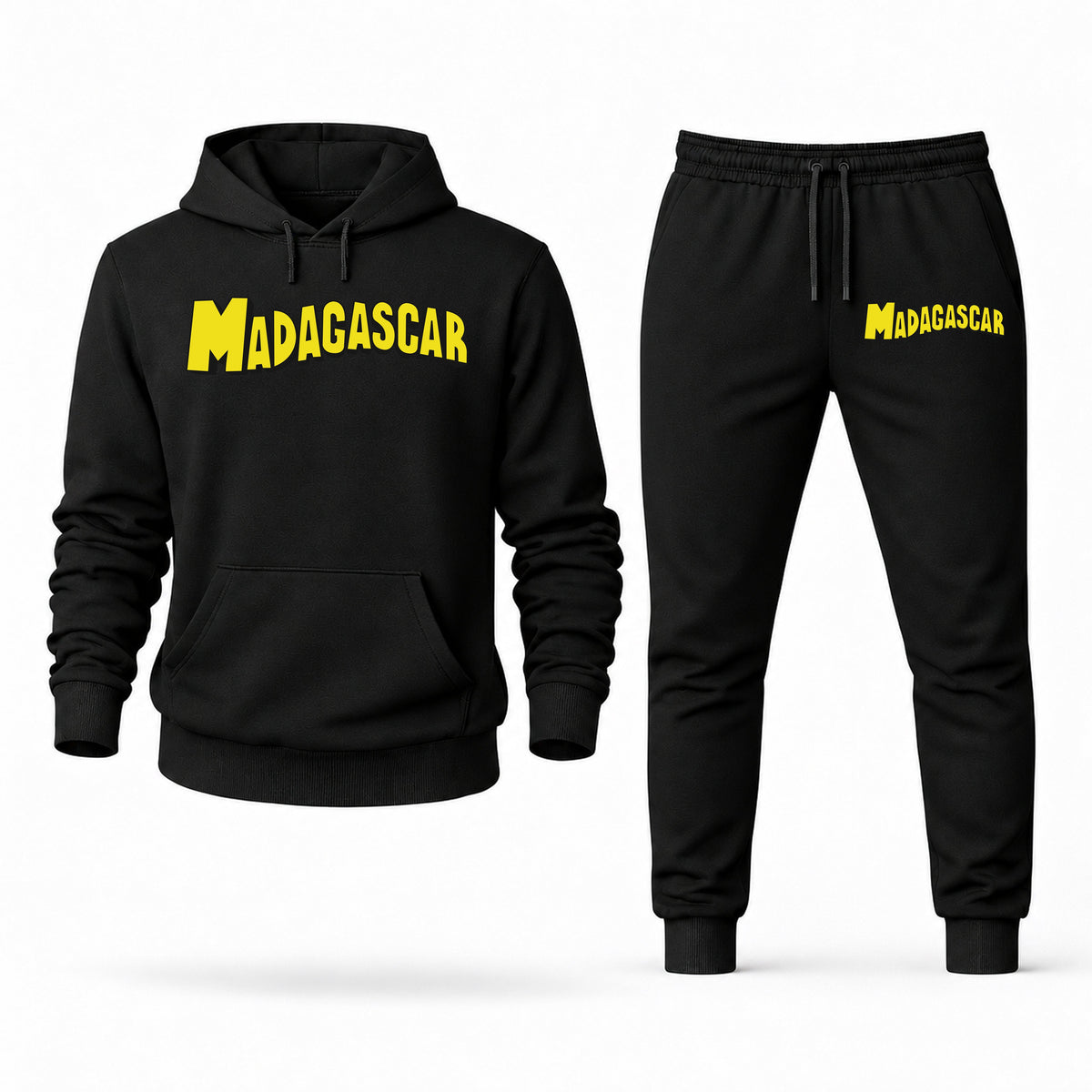 Men's Madagascar Hoodie Joggers Set - Black digital placement mockup