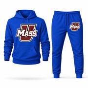 Men's Massachusetts Hoodie Joggers Set - Blue digital placement mockup