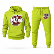 Men's Massachusetts Hoodie Joggers Set - Lime Green digital placement mockup