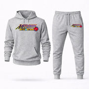 Men's Mega Man Hoodie Joggers Set - Grey digital placement mockup