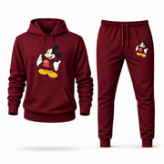 Men's Mickey Mouse Hoodie Joggers Set in Burgundy; digital artwork placement mockup