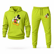 Men's Mickey Mouse Hoodie Joggers Set in Lime Green; digital artwork placement mockup