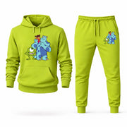 Men's Monsters Inc Hoodie Joggers Set - Lime Green digital placement mockup