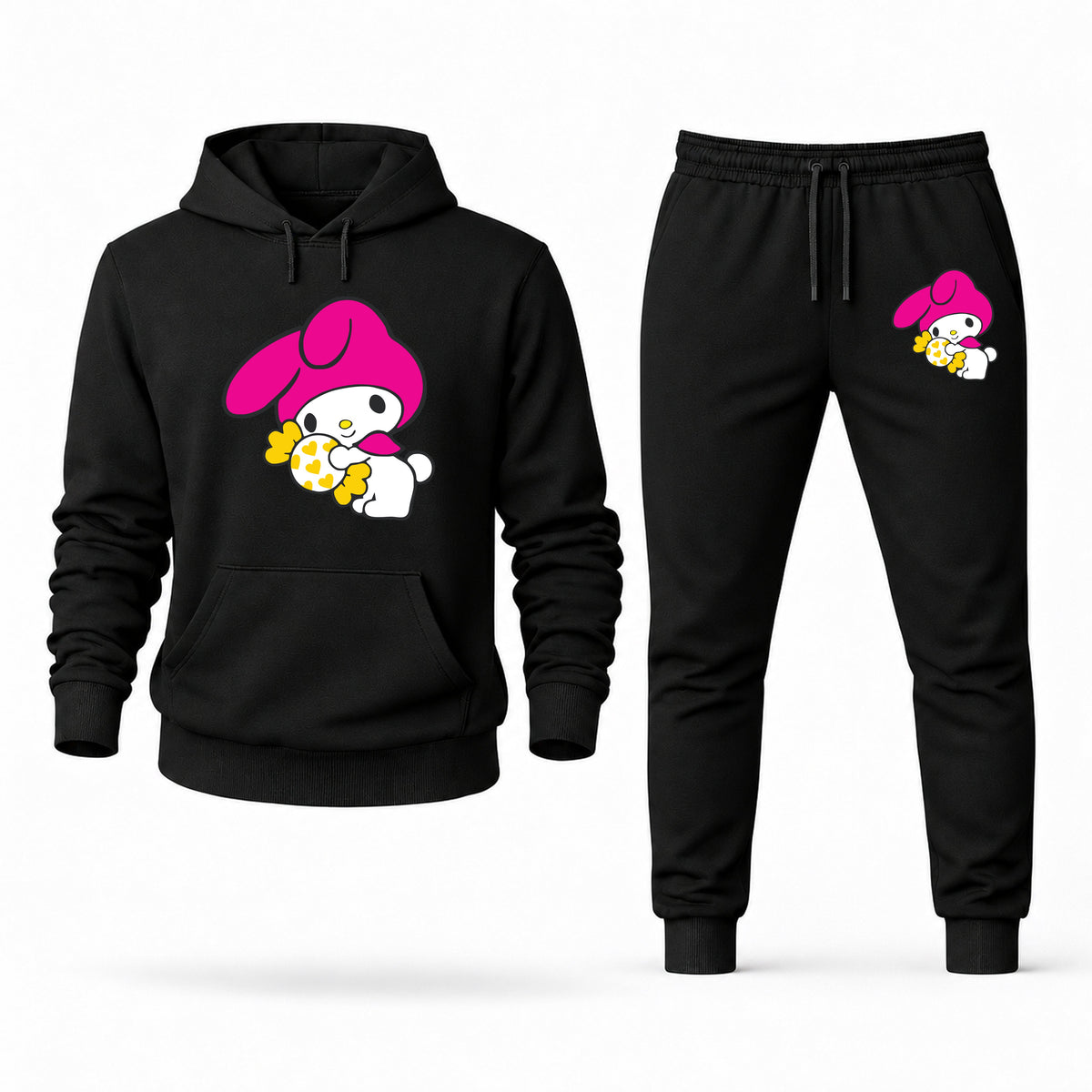 Men's My Melody Hoodie Joggers Set - Black digital placement mockup