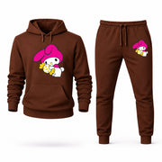 Men's My Melody Hoodie Joggers Set - Brown digital placement mockup