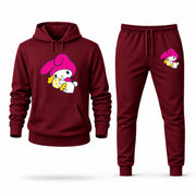 Men's My Melody Hoodie Joggers Set - Burgundy digital placement mockup