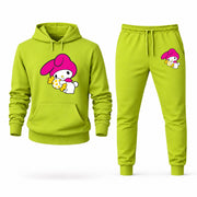 Men's My Melody Hoodie Joggers Set - Lime Green digital placement mockup
